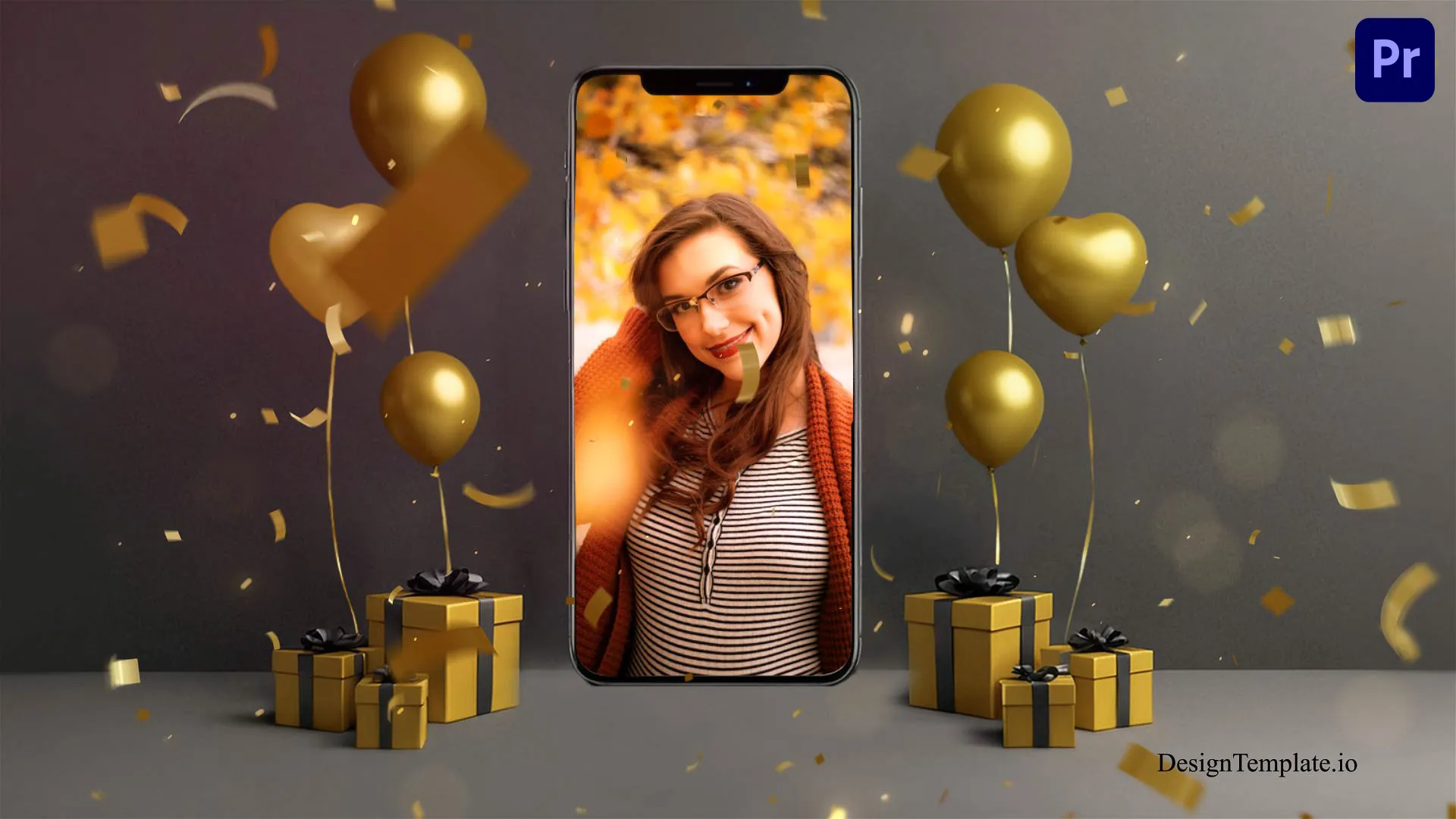 Golden 3D Balloons Birthday Wishes Slideshow